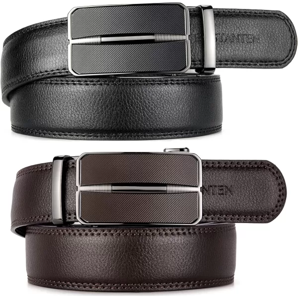 BOSTANTEN Mens Belt Leather 2 Pack Ratchet Belt For Men Dress and Casual with Adjustable Buckle, Trim to Fit