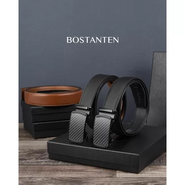 BOSTANTEN Mens Belt Leather 2 Pack Ratchet Belt For Men Dress and Casual with Adjustable Buckle, Trim to Fit