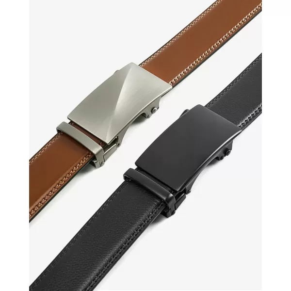 BOSTANTEN Mens Belt Leather 2 Pack Ratchet Belt For Men Dress and Casual with Adjustable Buckle, Trim to Fit