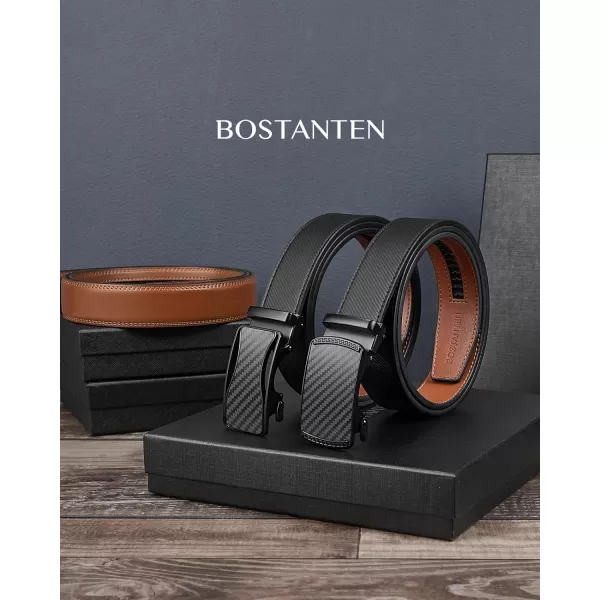 BOSTANTEN Mens Belt Leather 2 Pack Ratchet Belt For Men Dress and Casual with Adjustable Buckle, Trim to Fit