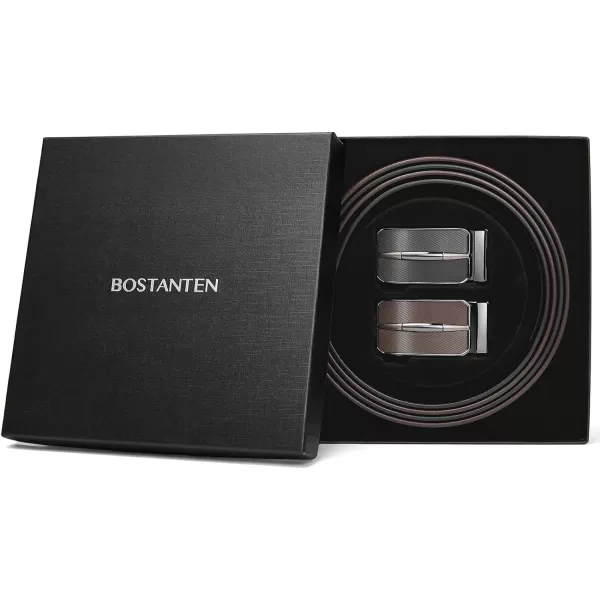 BOSTANTEN Mens Belt Leather 2 Pack Ratchet Belt For Men Dress and Casual with Adjustable Buckle, Trim to Fit