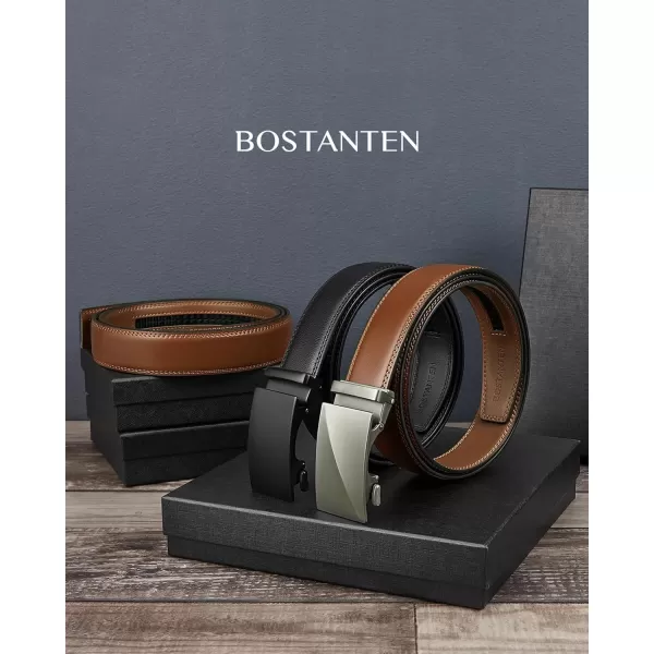 BOSTANTEN Mens Belt Leather 2 Pack Ratchet Belt For Men Dress and Casual with Adjustable Buckle, Trim to Fit