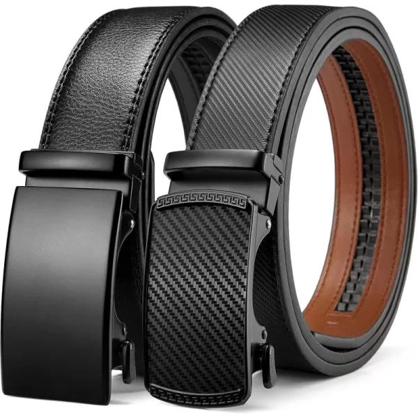 BOSTANTEN Mens Belt Leather 2 Pack Ratchet Belt For Men Dress and Casual with Adjustable Buckle, Trim to Fit