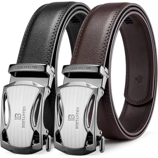BOSTANTEN Mens Belt Leather 2 Pack Ratchet Belt For Men Dress and Casual with Adjustable Buckle, Trim to Fit