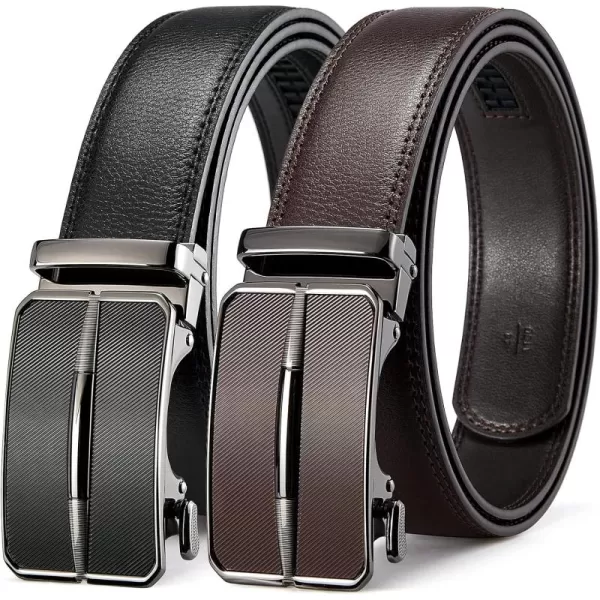 BOSTANTEN Mens Belt Leather 2 Pack Ratchet Belt For Men Dress and Casual with Adjustable Buckle, Trim to Fit