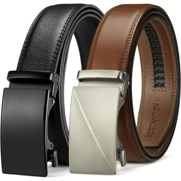 BOSTANTEN Mens Belt Leather 2 Pack Ratchet Belt For Men Dress and Casual with Adjustable Buckle, Trim to Fit