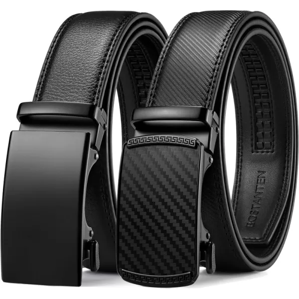 BOSTANTEN Mens Belt Leather 2 Pack Ratchet Belt For Men Dress and Casual with Adjustable Buckle, Trim to Fit