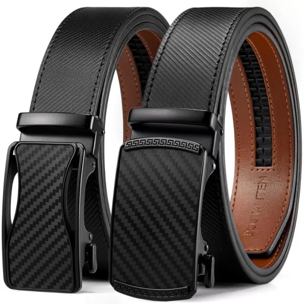 BOSTANTEN Mens Belt Leather 2 Pack Ratchet Belt For Men Dress and Casual with Adjustable Buckle, Trim to Fit