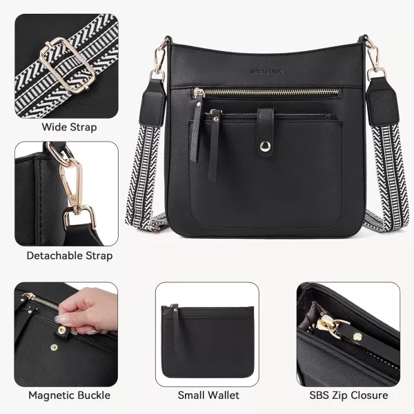 BOSTANTEN Crossbody Purses for Women Trendy Double Zipper Shoulder Handbags with Adjustable Guitar Strap Medium