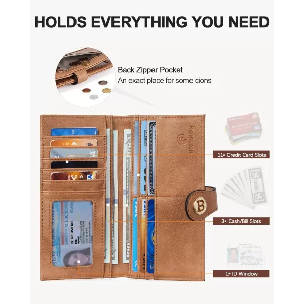BOSTANTEN Slim Wallet Women Leather RFID Blocking Credit Card Holder Bifold Thin Wallet with Zipper Pocket Black＆Brown