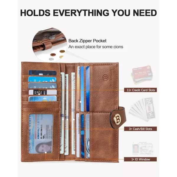 BOSTANTEN Slim Wallet Women Leather RFID Blocking Credit Card Holder Bifold Thin Wallet with Zipper Pocket Black＆Brown