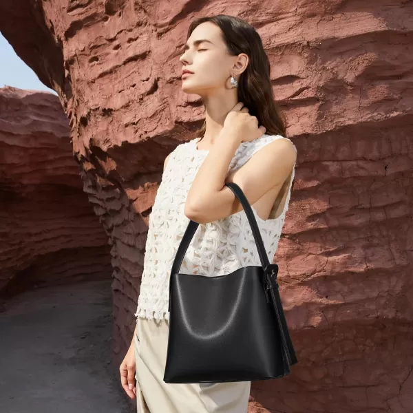 BOSTANTEN Bucket Bag Leather Shoulder Purses for Women Trendy Adjustable Strap