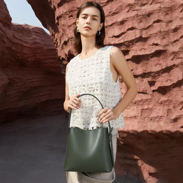 BOSTANTEN Bucket Bag Leather Shoulder Purses for Women Trendy Adjustable Strap