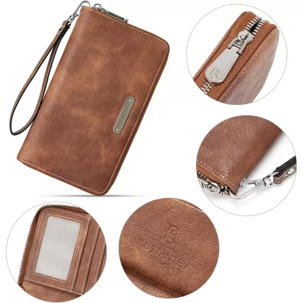 BOSTANTEN Leather Wallets for Women RFID Blocking Zip Around Credit Card Holder Phone Wristlet Clutch