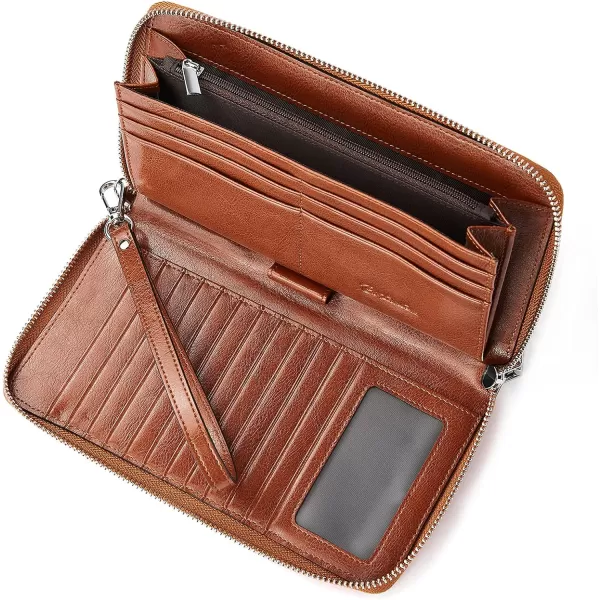 BOSTANTEN Leather Wallets for Women RFID Blocking Zip Around Credit Card Holder Phone Wristlet Clutch