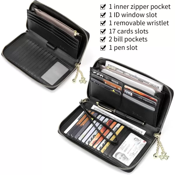 BOSTANTEN Leather Wallets for Women RFID Blocking Zip Around Credit Card Holder Phone Wristlet Clutch