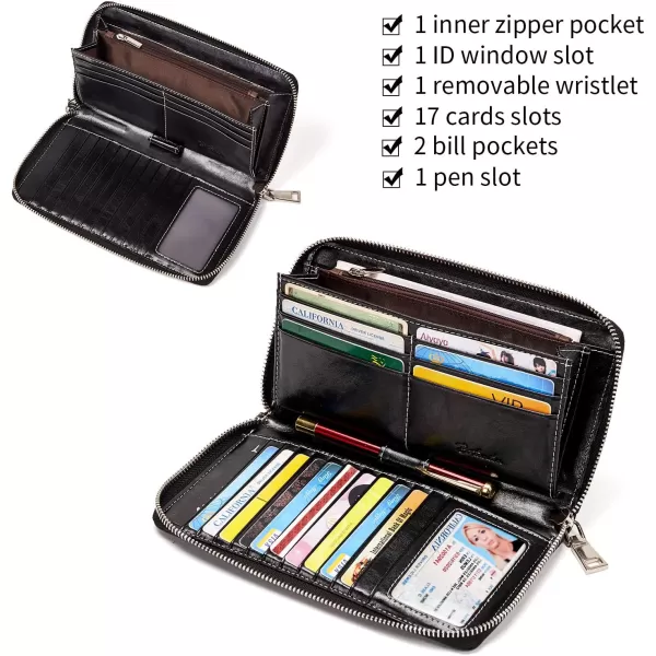 BOSTANTEN Leather Wallets for Women RFID Blocking Zip Around Credit Card Holder Phone Wristlet Clutch