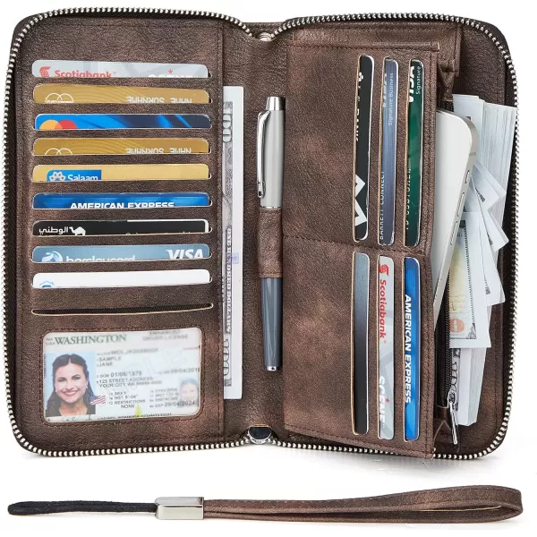 BOSTANTEN Leather Wallets for Women RFID Blocking Zip Around Credit Card Holder Phone Wristlet Clutch