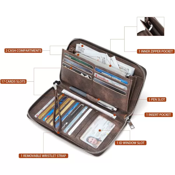 BOSTANTEN Leather Wallets for Women RFID Blocking Zip Around Credit Card Holder Phone Wristlet Clutch