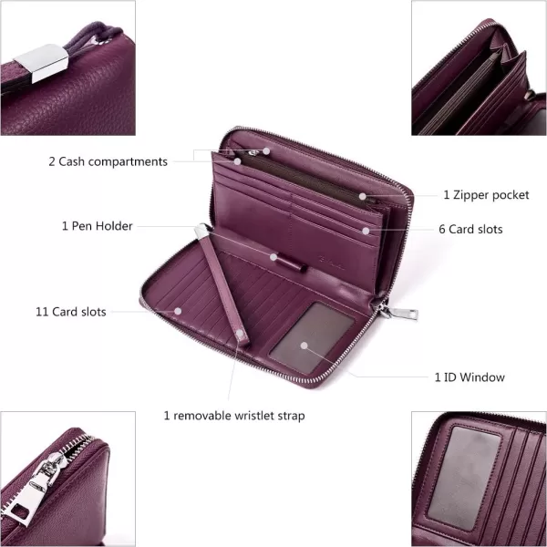 BOSTANTEN Leather Wallets for Women RFID Blocking Zip Around Credit Card Holder Phone Wristlet Clutch