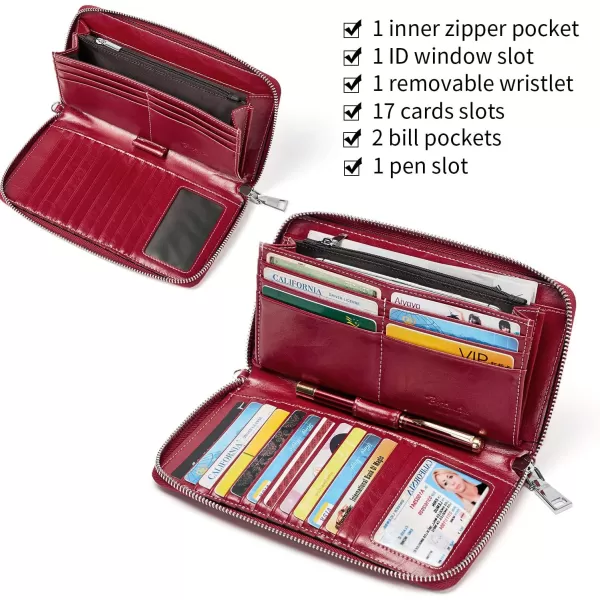 BOSTANTEN Leather Wallets for Women RFID Blocking Zip Around Credit Card Holder Phone Wristlet Clutch