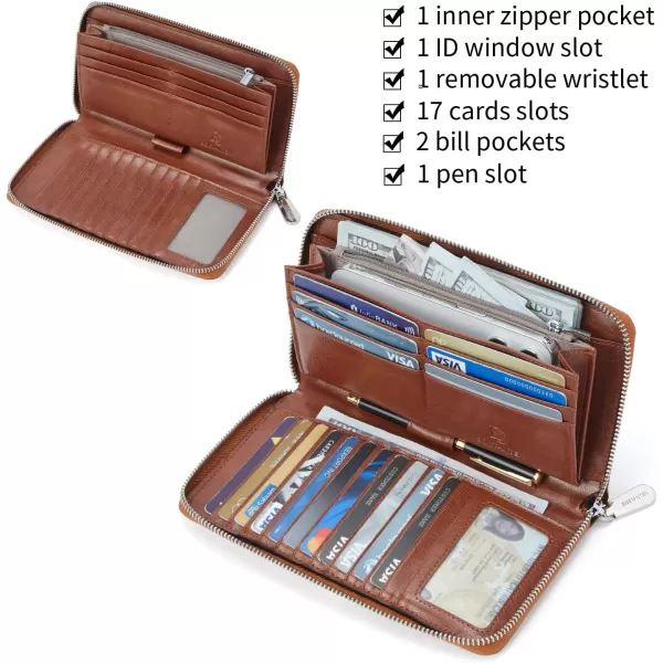 BOSTANTEN Leather Wallets for Women RFID Blocking Zip Around Credit Card Holder Phone Wristlet Clutch