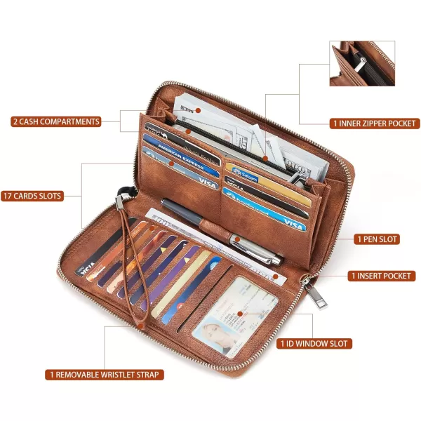 BOSTANTEN Leather Wallets for Women RFID Blocking Zip Around Credit Card Holder Phone Wristlet Clutch