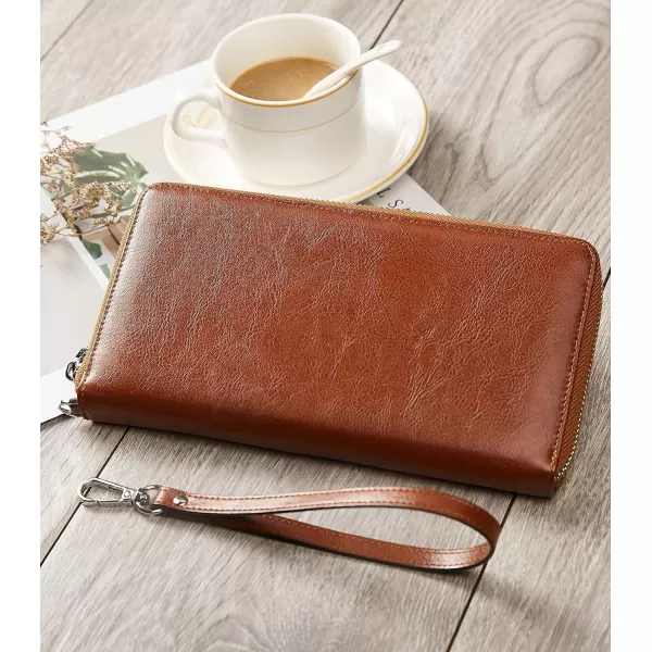 BOSTANTEN Leather Wallets for Women RFID Blocking Zip Around Credit Card Holder Phone Wristlet Clutch