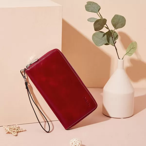 BOSTANTEN Leather Wallets for Women RFID Blocking Zip Around Credit Card Holder Phone Wristlet Clutch