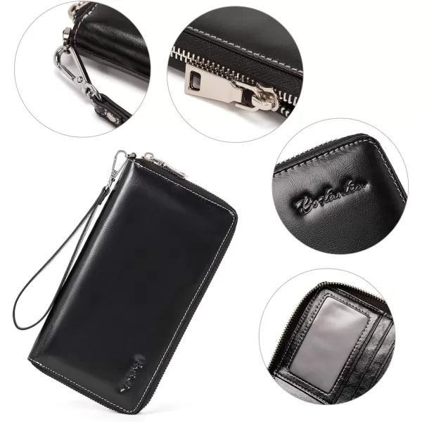 BOSTANTEN Leather Wallets for Women RFID Blocking Zip Around Credit Card Holder Phone Wristlet Clutch