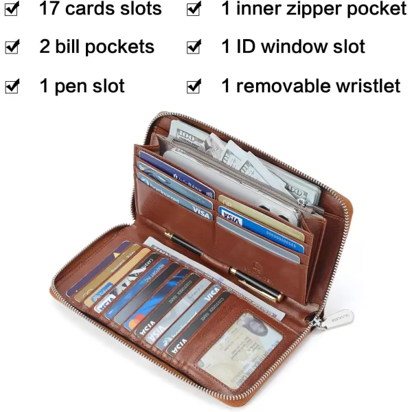 BOSTANTEN Leather Wallets for Women RFID Blocking Zip Around Credit Card Holder Phone Wristlet Clutch