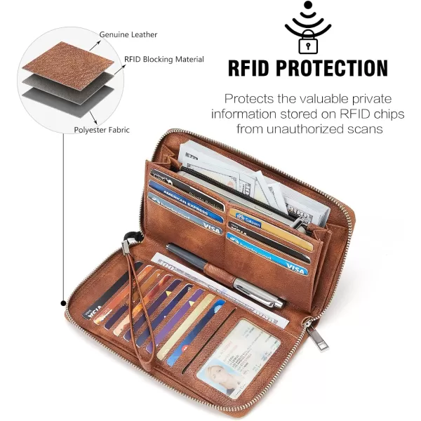 BOSTANTEN Leather Wallets for Women RFID Blocking Zip Around Credit Card Holder Phone Wristlet Clutch