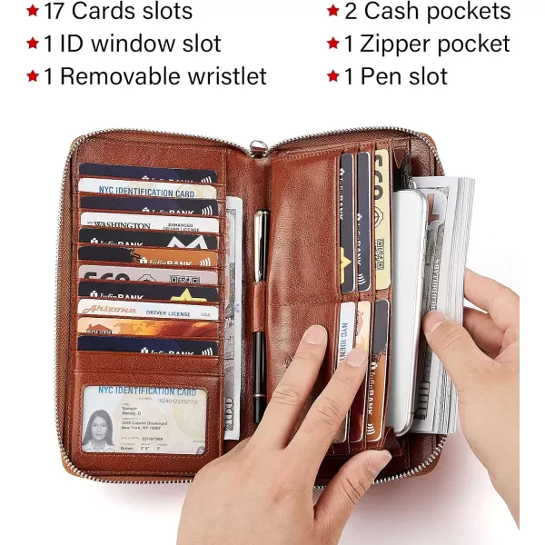 BOSTANTEN Leather Wallets for Women RFID Blocking Zip Around Credit Card Holder Phone Wristlet Clutch
