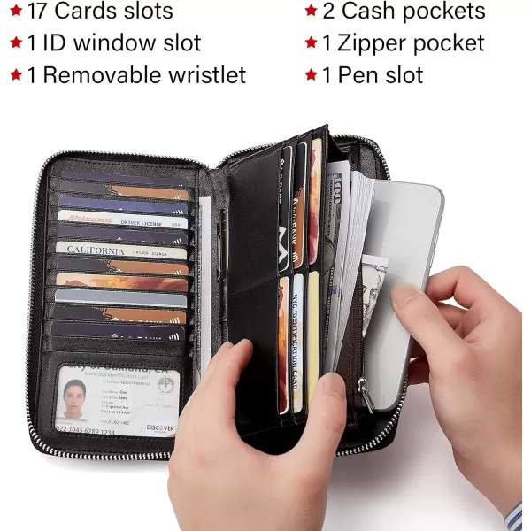 BOSTANTEN Leather Wallets for Women RFID Blocking Zip Around Credit Card Holder Phone Wristlet Clutch