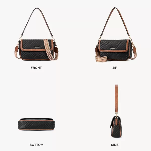 BOSTANTEN Quilted Shoulder Bag for Women Trendy Vegan Leather Crossbody Purses Guitar Strap