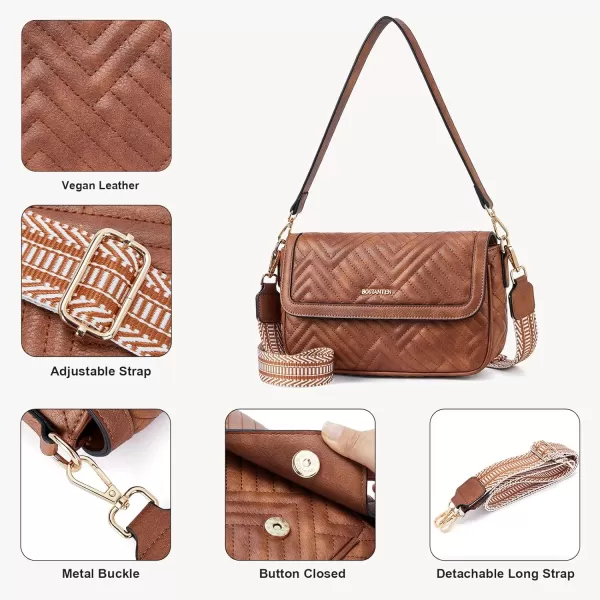 BOSTANTEN Quilted Shoulder Bag for Women Trendy Vegan Leather Crossbody Purses Guitar Strap