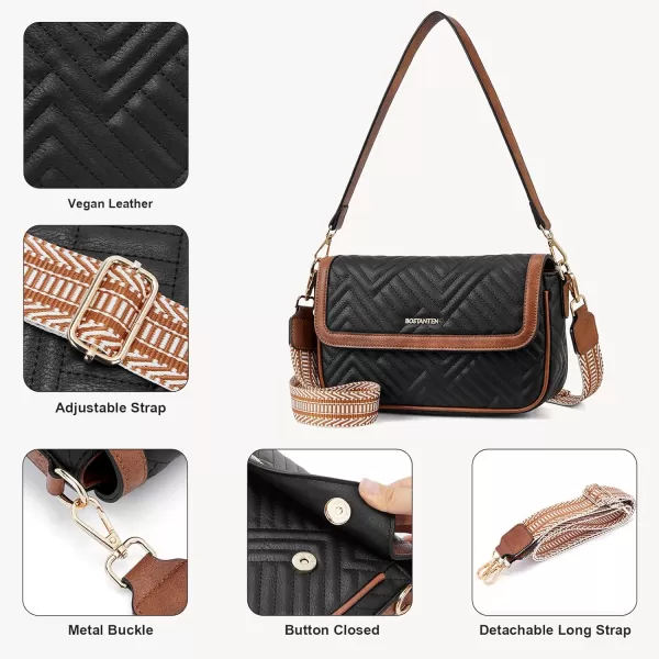 BOSTANTEN Quilted Shoulder Bag for Women Trendy Vegan Leather Crossbody Purses Guitar Strap