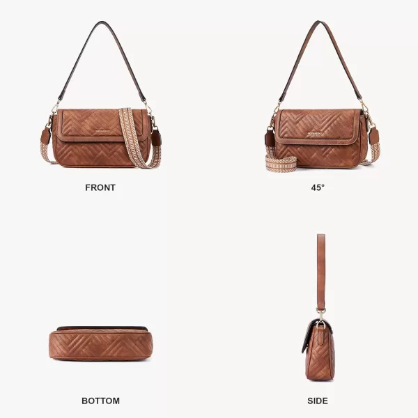 BOSTANTEN Quilted Shoulder Bag for Women Trendy Vegan Leather Crossbody Purses Guitar Strap
