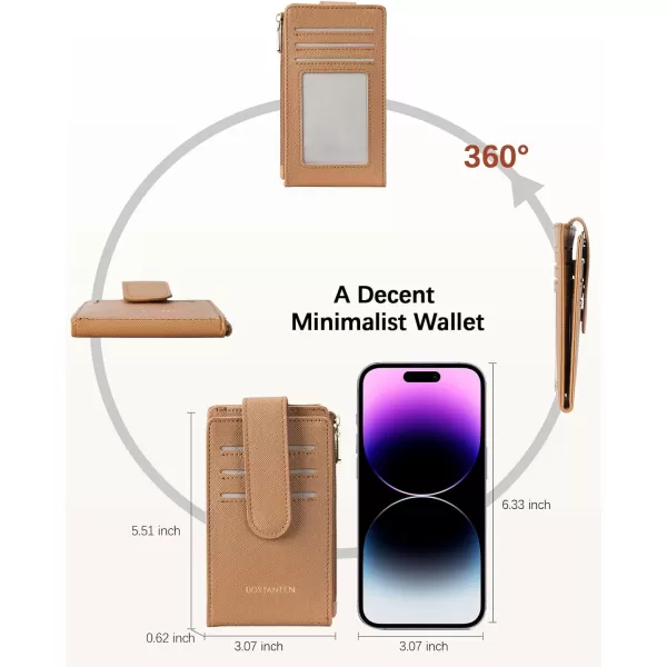 BOSTANTEN Slim Wallet Women RFID Blocking Card Holder Leather Bifold Wallet with Zipper Pocket Brown