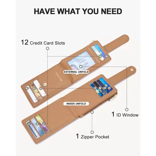 BOSTANTEN Slim Wallet Women RFID Blocking Card Holder Leather Bifold Wallet with Zipper Pocket Brown