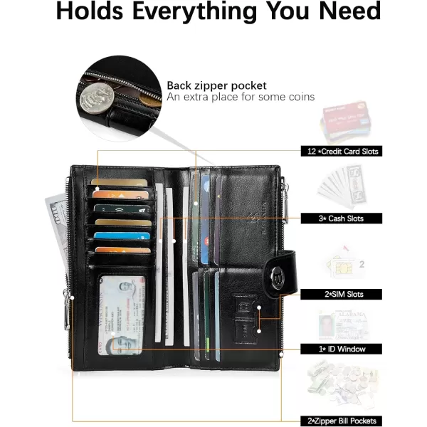 BOSTANTEN Womens Leather Wallets RFID Blocking Large Capacity Trifold Card Holder Ladies Phone Clutch