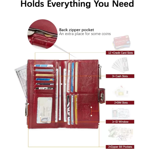 BOSTANTEN Womens Leather Wallets RFID Blocking Large Capacity Trifold Card Holder Ladies Phone Clutch