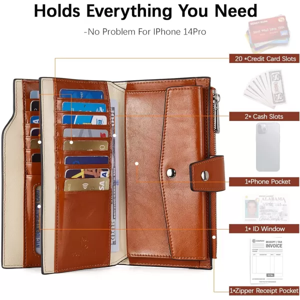 BOSTANTEN Womens Leather Wallets RFID Blocking Large Capacity Trifold Card Holder Ladies Phone Clutch