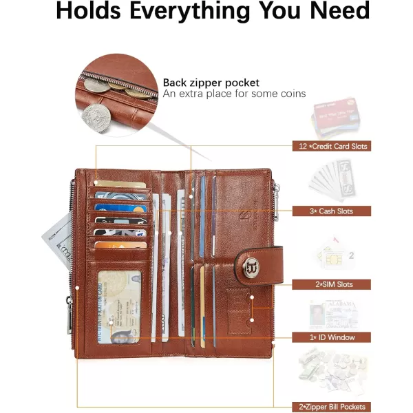 BOSTANTEN Womens Leather Wallets RFID Blocking Large Capacity Trifold Card Holder Ladies Phone Clutch