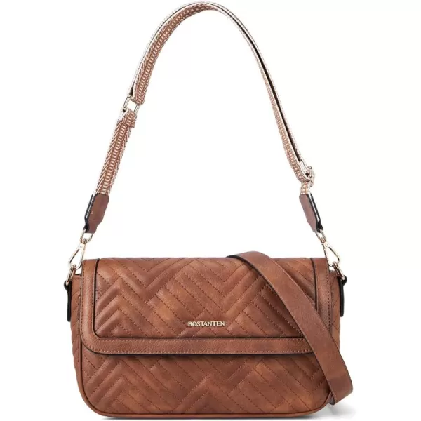 BOSTANTEN Quilted Shoulder Bag for Women Trendy Vegan Leather Crossbody Purses Guitar Strap