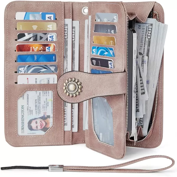 BOSTANTEN Womens Wallet Genuine Leather Large Capacity Wristlet Clutch Purse Credit Card Holder with RFID Blocking