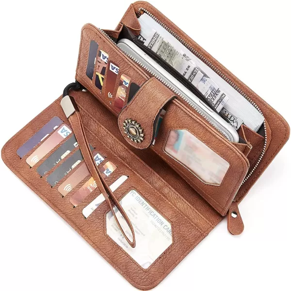 BOSTANTEN Womens Wallet Genuine Leather Large Capacity Wristlet Clutch Purse Credit Card Holder with RFID Blocking
