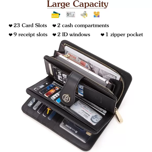 BOSTANTEN Womens Wallet Genuine Leather Large Capacity Wristlet Clutch Purse Credit Card Holder with RFID Blocking