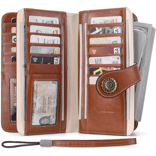 BOSTANTEN Womens Wallet Genuine Leather Large Capacity Wristlet Clutch Purse Credit Card Holder with RFID Blocking