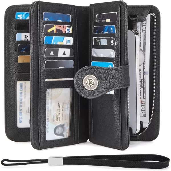 BOSTANTEN Womens Wallet Genuine Leather Large Capacity Wristlet Clutch Purse Credit Card Holder with RFID Blocking